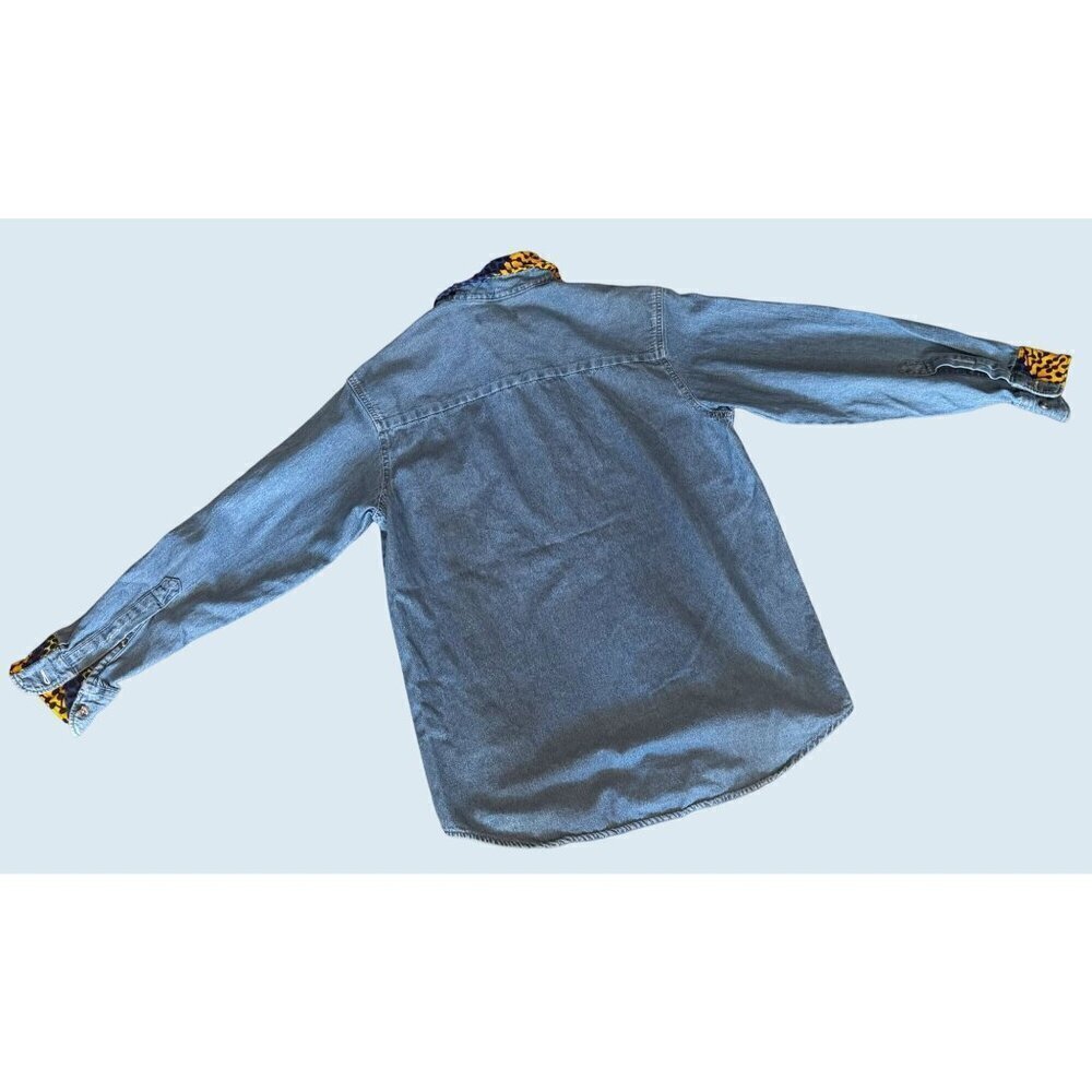 Vintage Jerzees Denim Geometric Print Denim Shirt 90s / Y2K Sz S - Picture 5 of 7